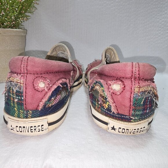 CONVERSE SKID GRIP EV PATCHWORK WOMENS SLIP ON BURGUNDY CANVAS PLIMSOLLS 5.5 - Picture 9 of 9